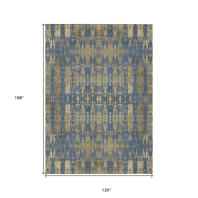 10' X 14' Blue Taupe And Beige Moroccan Washable Indoor Outdoor Area Rug Homeroots Outdoor