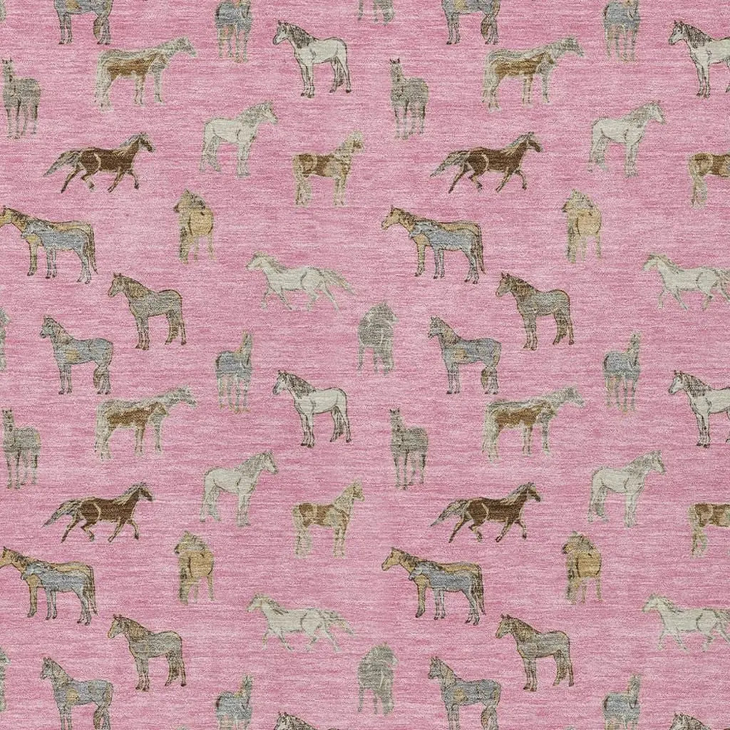 10' X 14' Blush And Beige Horse Washable Indoor Outdoor Area Rug Homeroots Outdoor