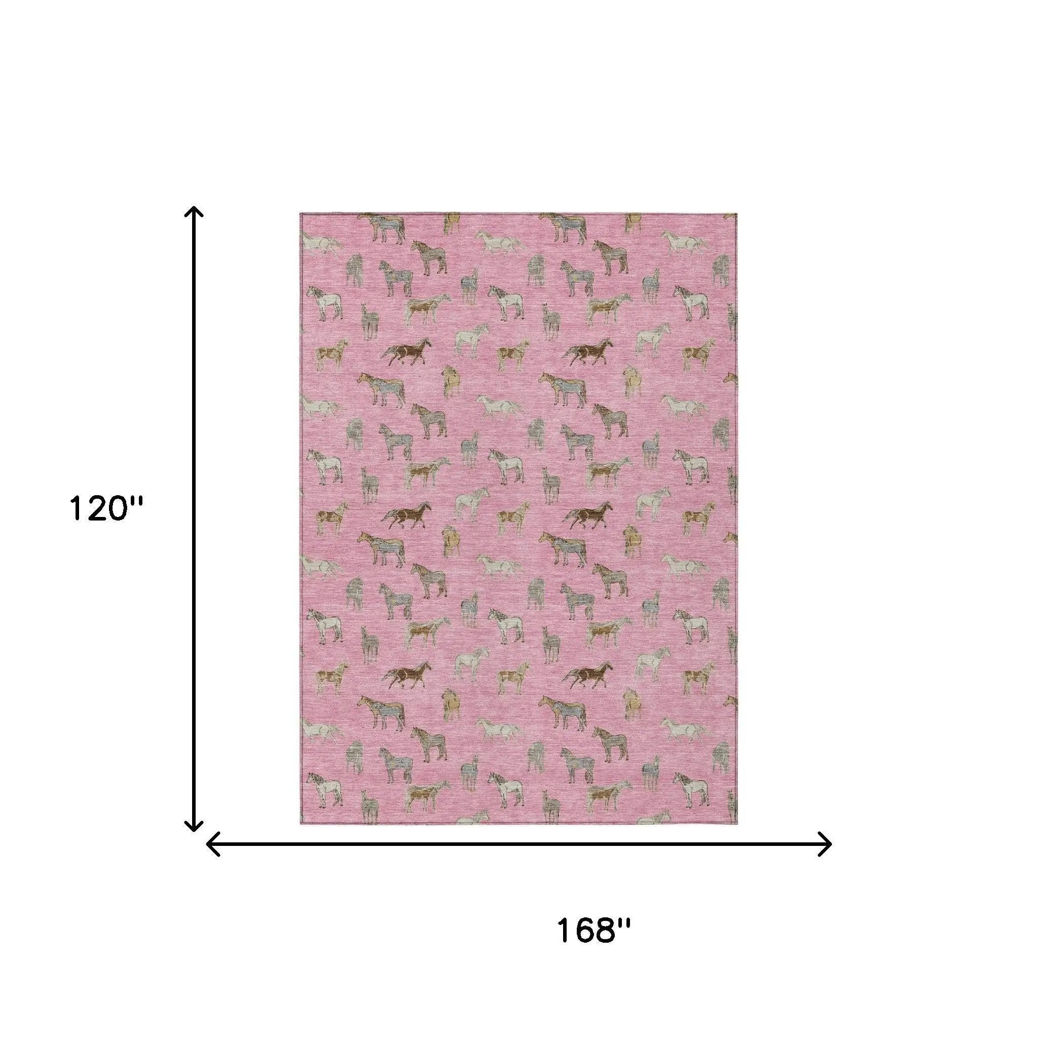 10' X 14' Blush And Beige Horse Washable Indoor Outdoor Area Rug Homeroots Outdoor