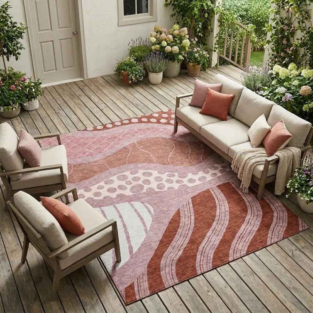 10' X 14' Blush And Brown Abstract Washable Indoor Outdoor Area Rug Homeroots Outdoor