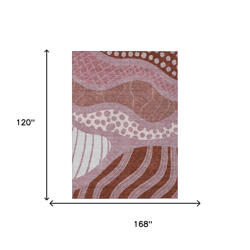 10' X 14' Blush And Brown Abstract Washable Indoor Outdoor Area Rug Homeroots Outdoor