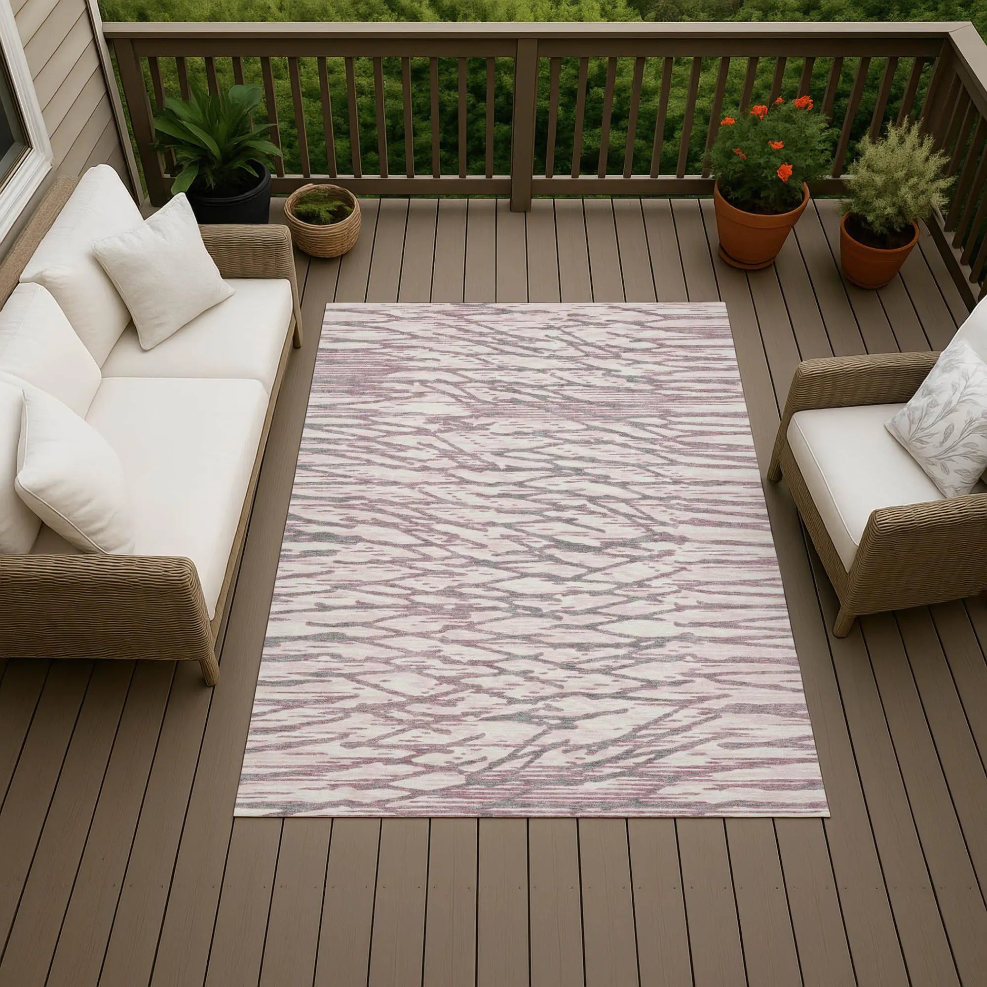 10' X 14' Blush And Pink Abstract Washable Indoor Outdoor Area Rug Homeroots Outdoor