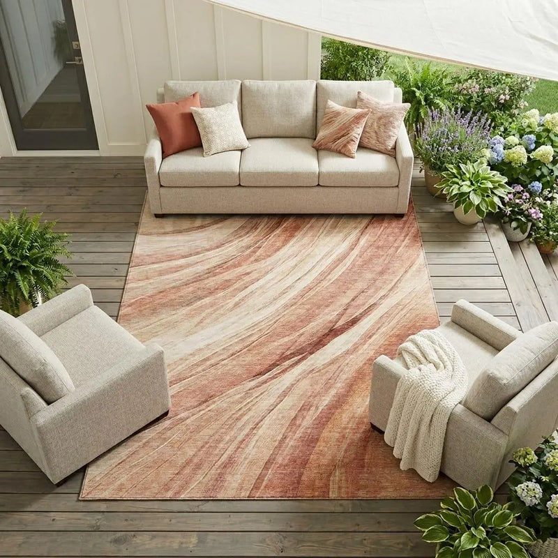 10' X 14' Blush And Pink Abstract Washable Indoor Outdoor Area Rug Homeroots Outdoor