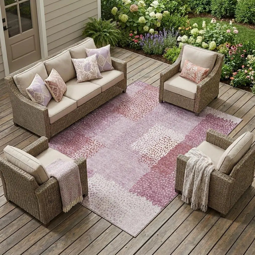 10' X 14' Blush And Pink Abstract Washable Indoor Outdoor Area Rug Homeroots Outdoor