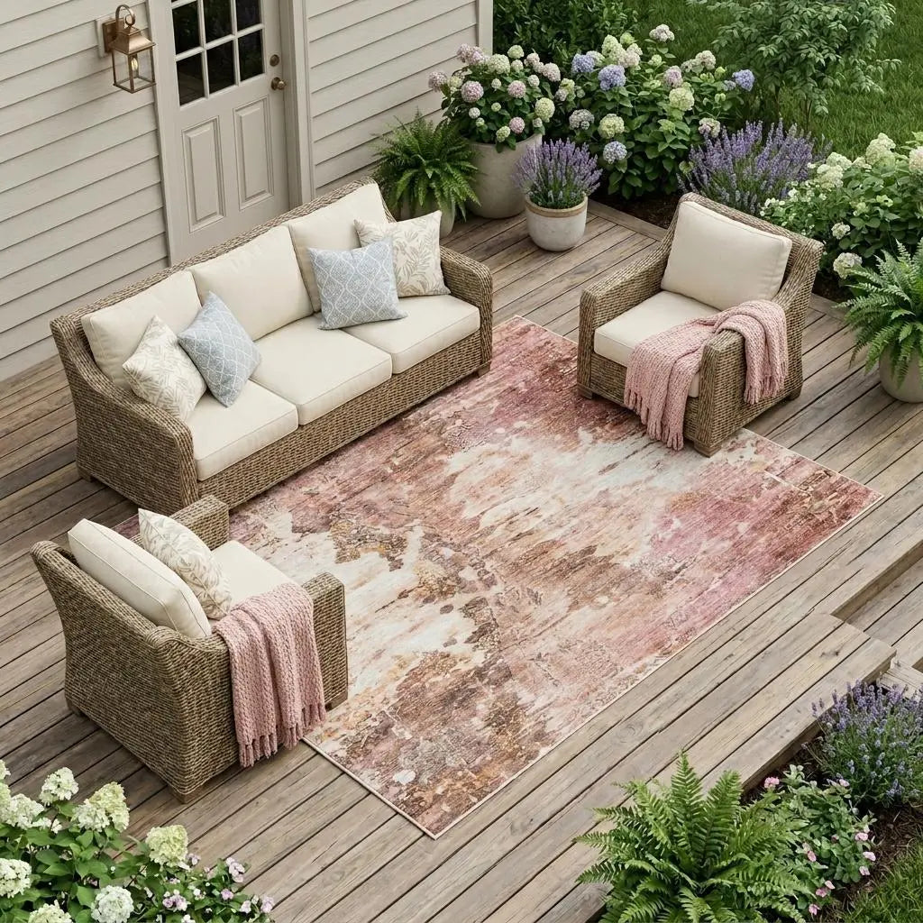 10' X 14' Blush And Pink Abstract Washable Indoor Outdoor Area Rug Homeroots Outdoor