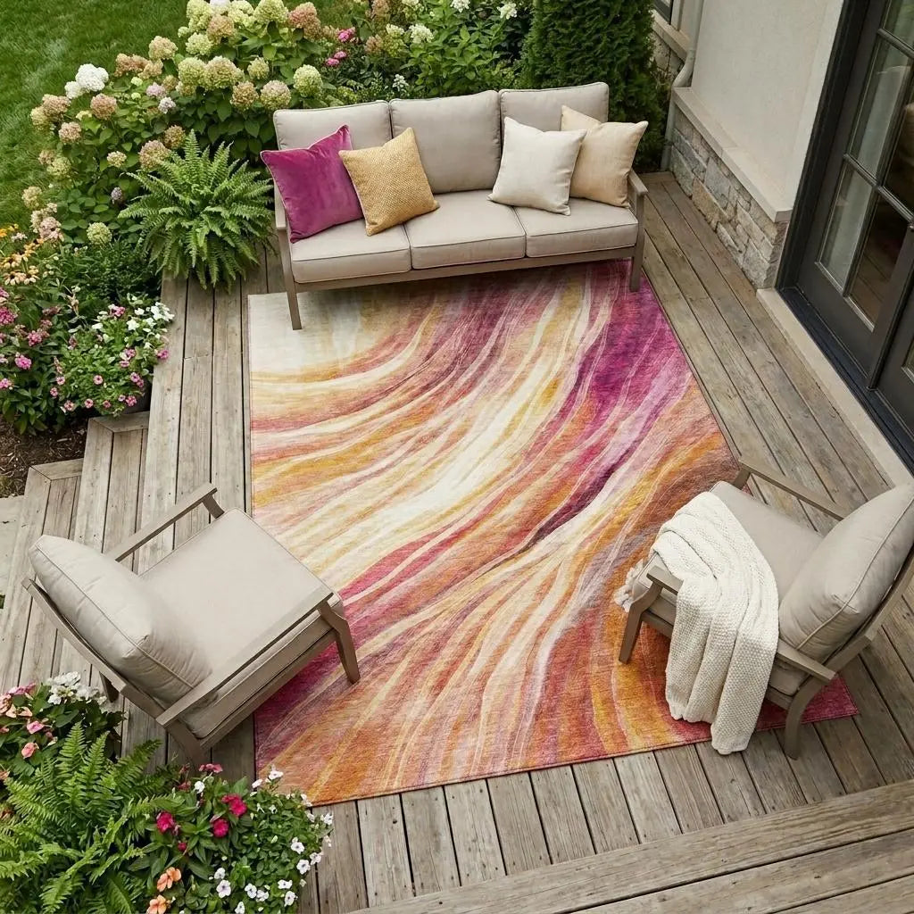 10' X 14' Blush And Pink Abstract Washable Indoor Outdoor Area Rug Homeroots Outdoor