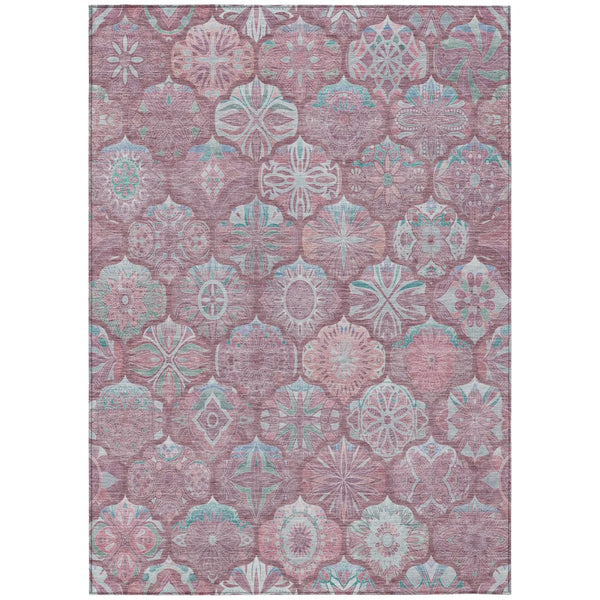 10' X 14' Blush And Pink Ogee Washable Indoor Outdoor Area Rug Homeroots Outdoor