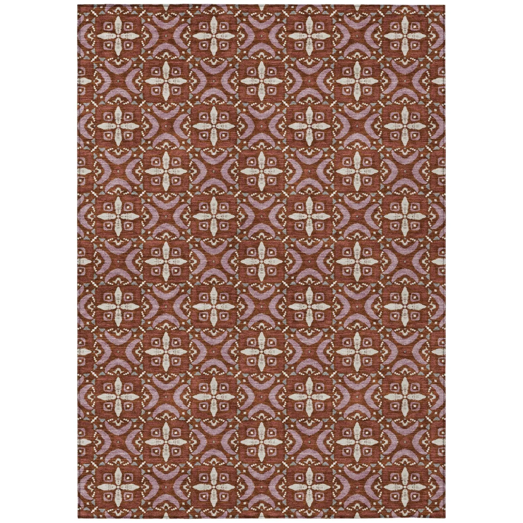 10' X 14' Brick Red And Red Geometric Washable Indoor Outdoor Area Rug Homeroots Outdoor