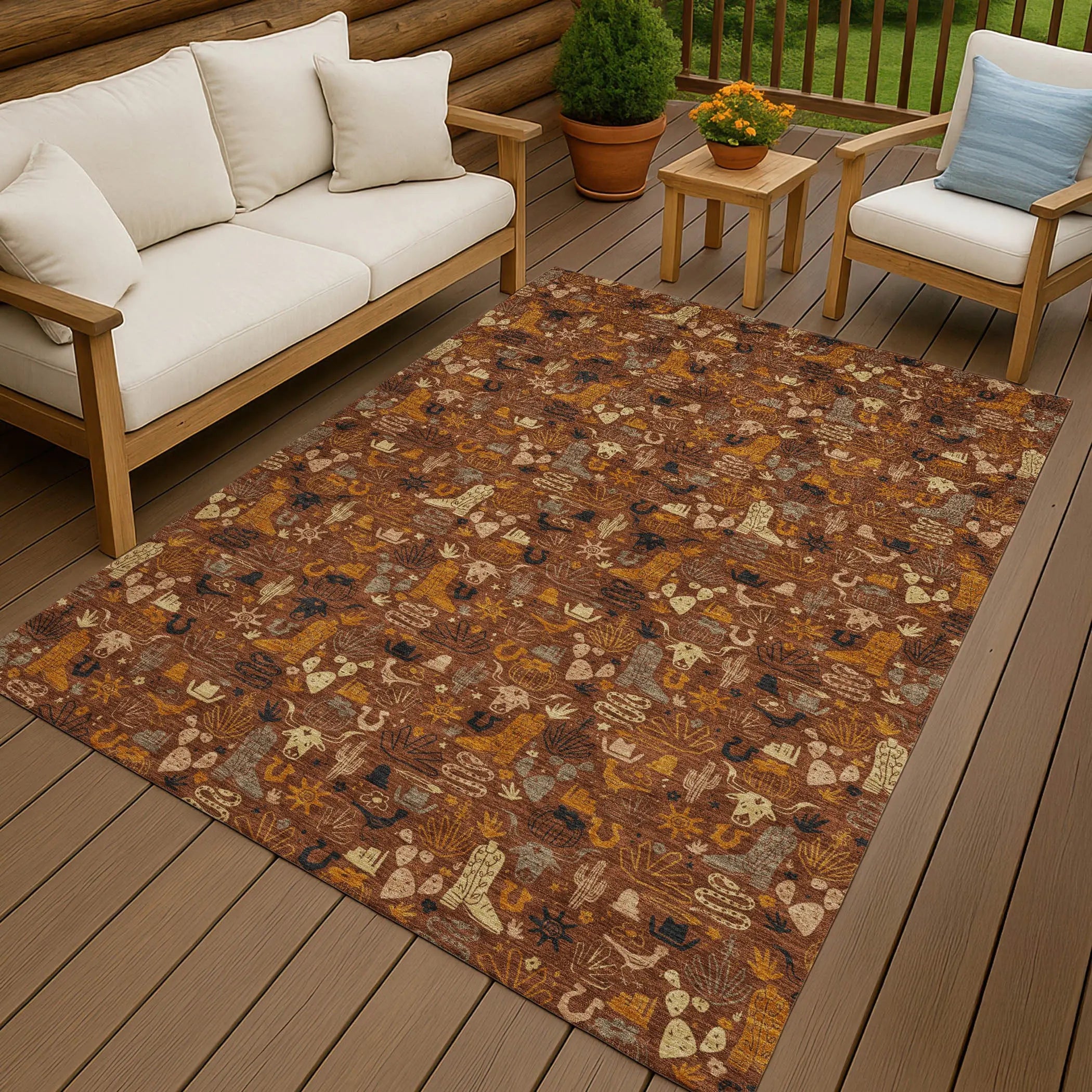 10' X 14' Brick Red And Red Stars Washable Indoor Outdoor Area Rug Homeroots Outdoor