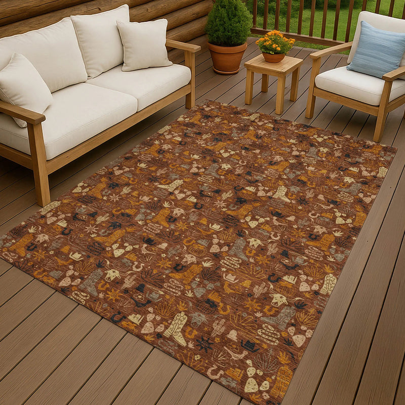10' X 14' Brick Red And Red Stars Washable Indoor Outdoor Area Rug Homeroots Outdoor