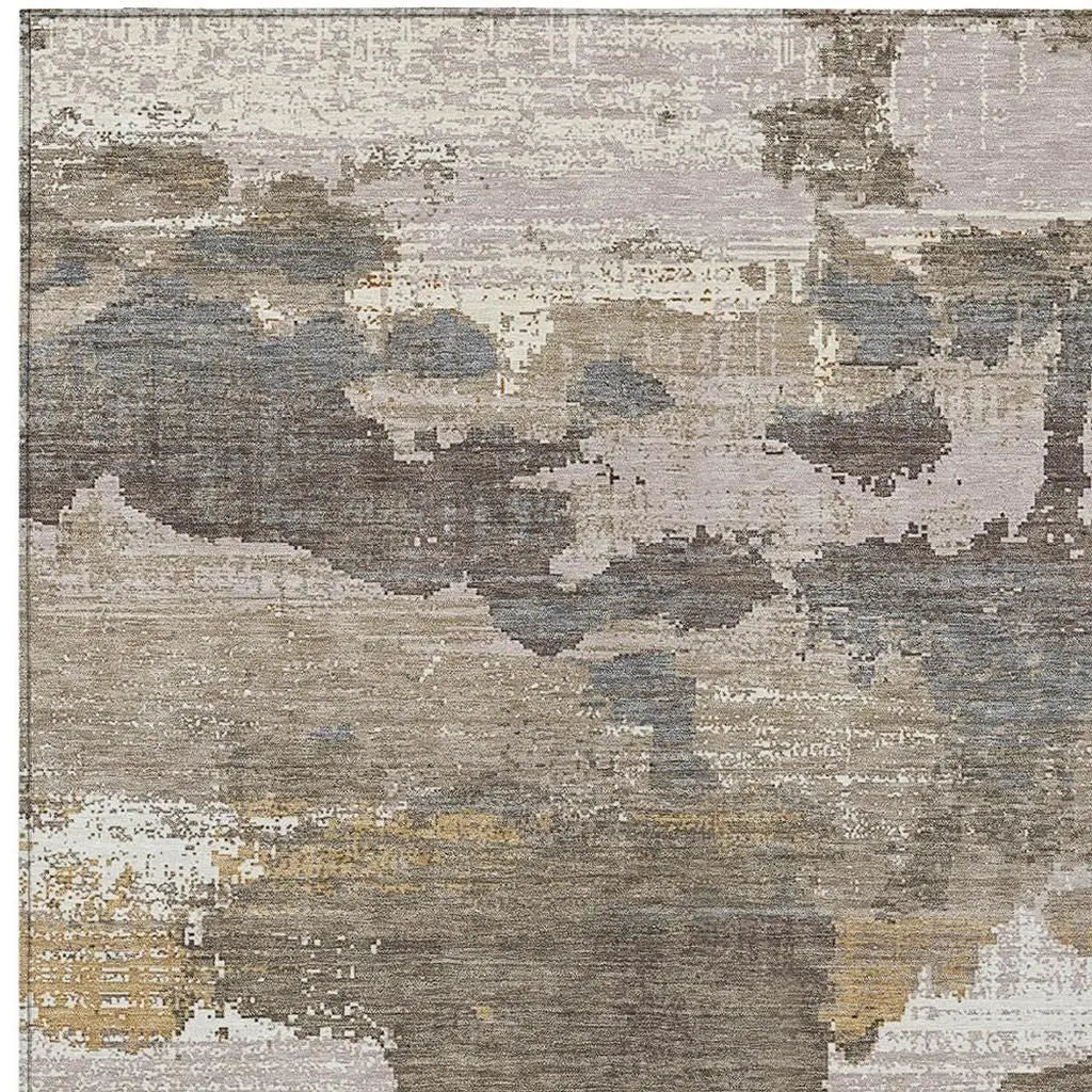 10' X 14' Brown And Beige Abstract Washable Indoor Outdoor Area Rug Homeroots Outdoor