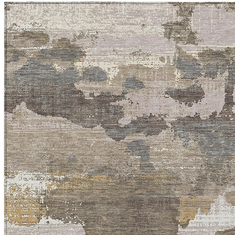 10' X 14' Brown And Beige Abstract Washable Indoor Outdoor Area Rug Homeroots Outdoor
