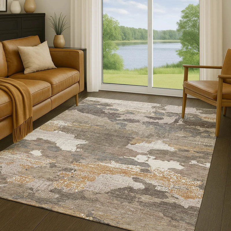 10' X 14' Brown And Beige Abstract Washable Indoor Outdoor Area Rug Homeroots Outdoor