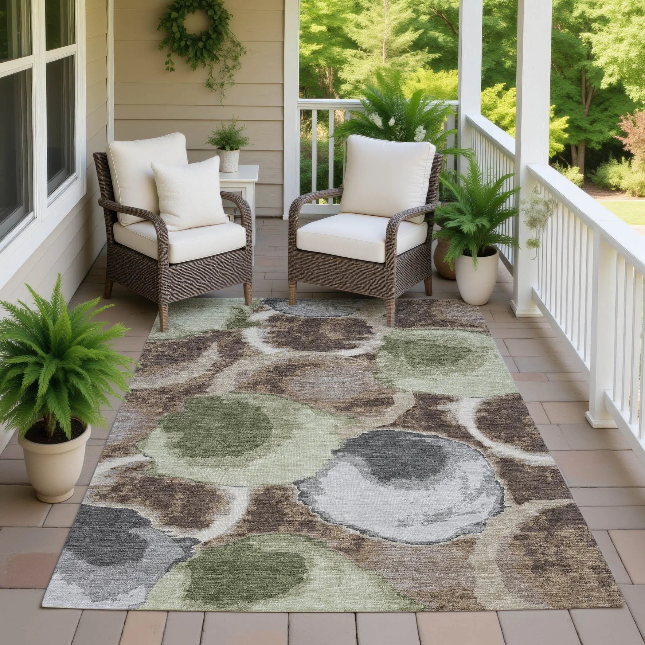 10' X 14' Brown And Beige Abstract Washable Indoor Outdoor Area Rug Homeroots Outdoor