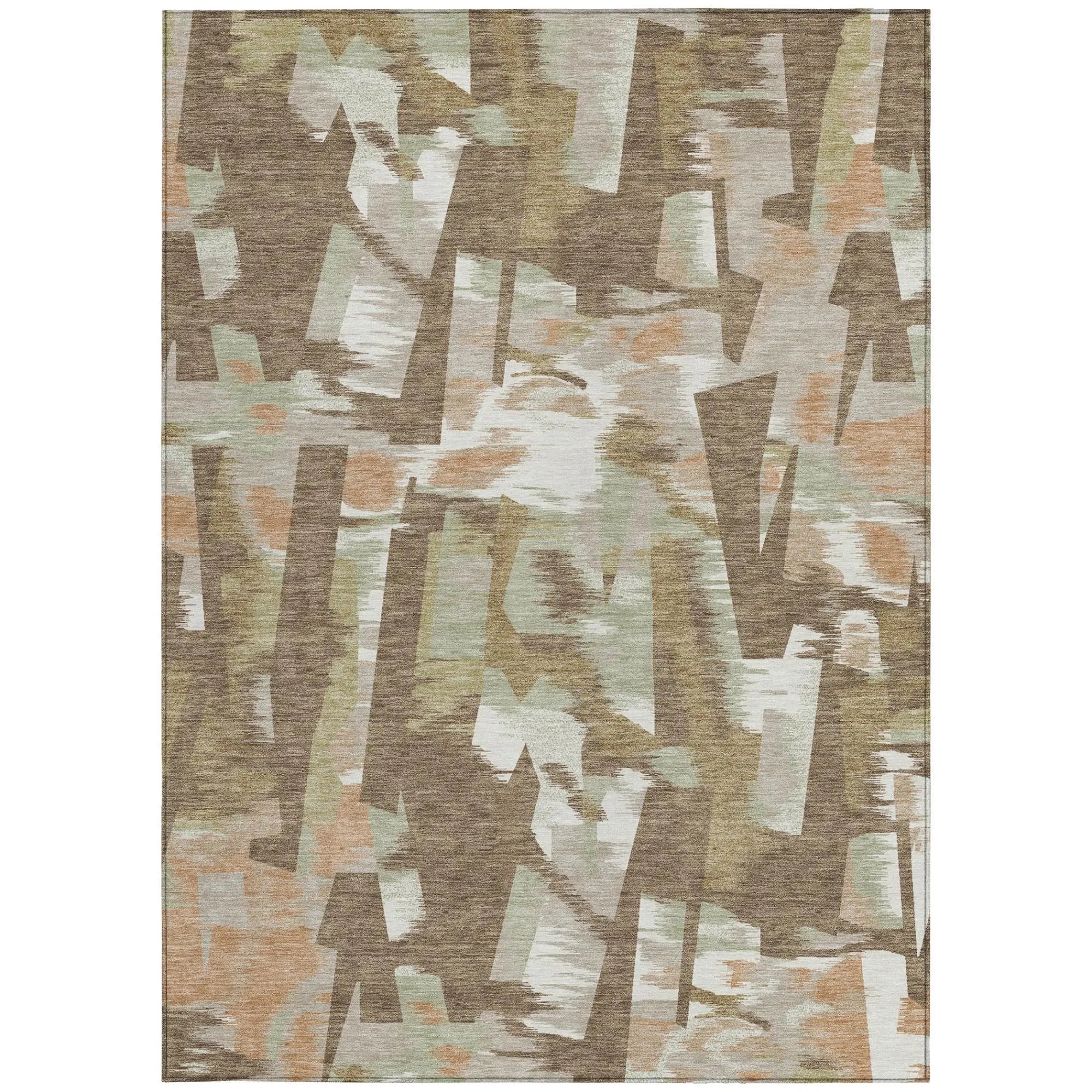 10' X 14' Brown And Beige Abstract Washable Indoor Outdoor Area Rug Homeroots Outdoor