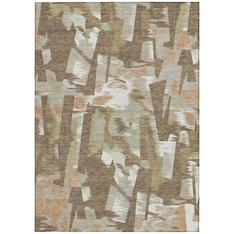 10' X 14' Brown And Beige Abstract Washable Indoor Outdoor Area Rug Homeroots Outdoor