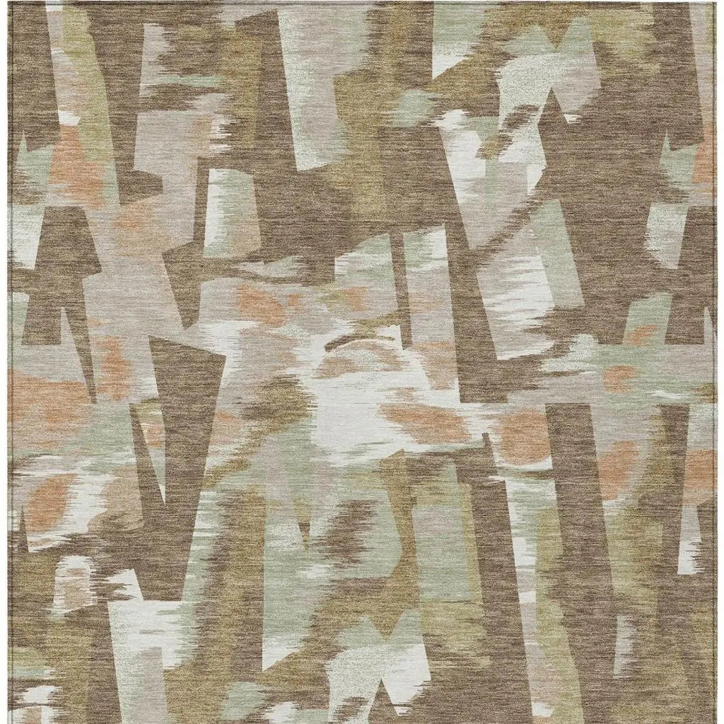 10' X 14' Brown And Beige Abstract Washable Indoor Outdoor Area Rug Homeroots Outdoor