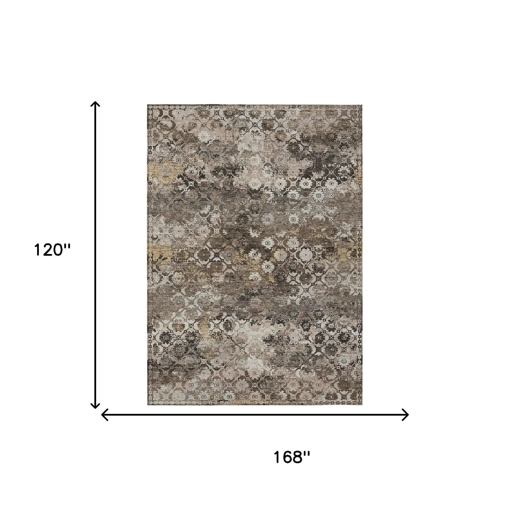 10' X 14' Brown And Beige Abstract Washable Indoor Outdoor Area Rug Homeroots Outdoor
