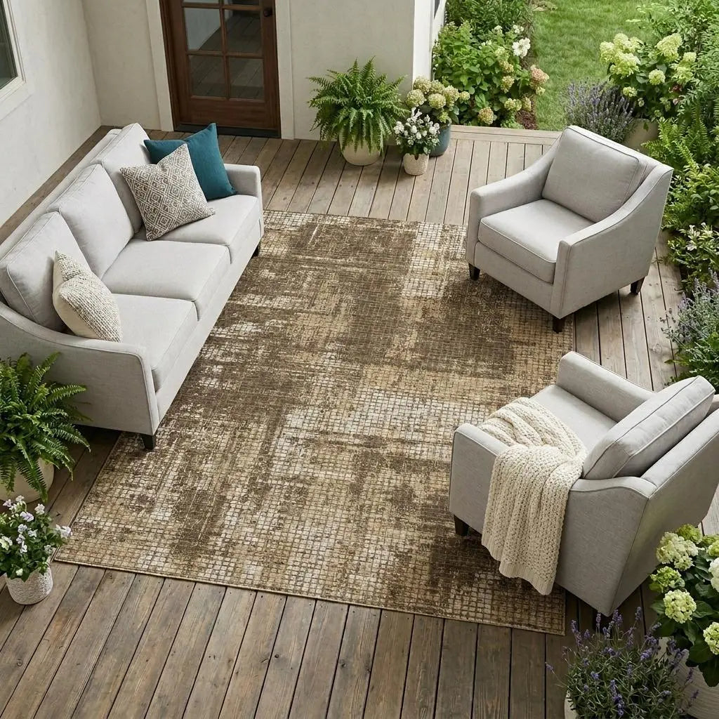 10' X 14' Brown And Beige Abstract Washable Indoor Outdoor Area Rug Homeroots Outdoor
