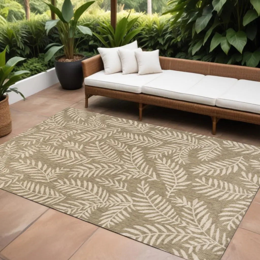 10' X 14' Brown And Beige Floral Indoor Outdoor Area Rug Homeroots Outdoor