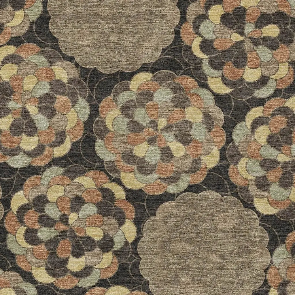 10' X 14' Brown And Beige Floral Washable Indoor Outdoor Area Rug Homeroots Outdoor