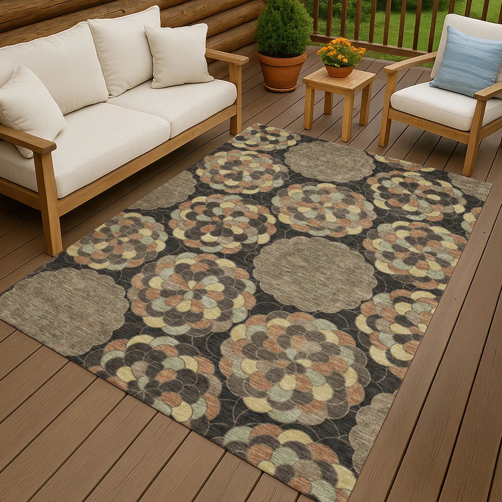 10' X 14' Brown And Beige Floral Washable Indoor Outdoor Area Rug Homeroots Outdoor