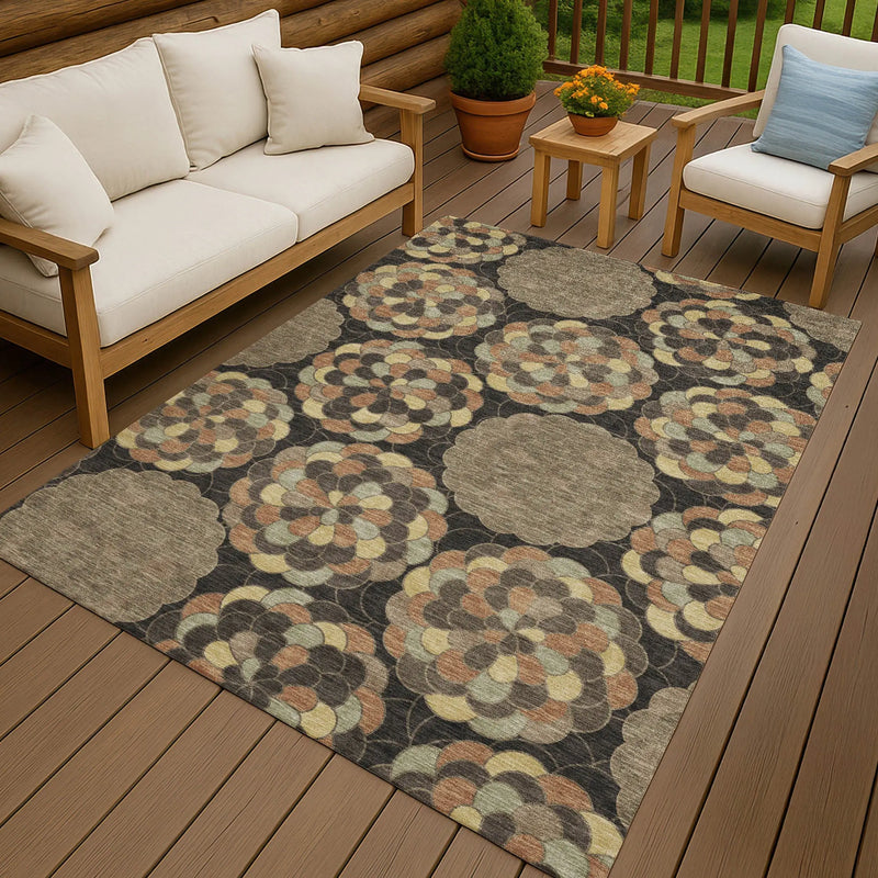 10' X 14' Brown And Beige Floral Washable Indoor Outdoor Area Rug Homeroots Outdoor