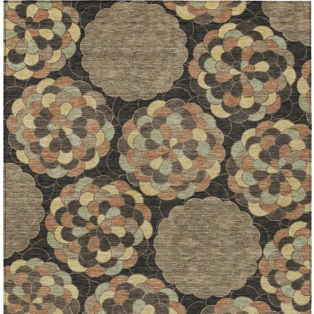 10' X 14' Brown And Beige Floral Washable Indoor Outdoor Area Rug Homeroots Outdoor