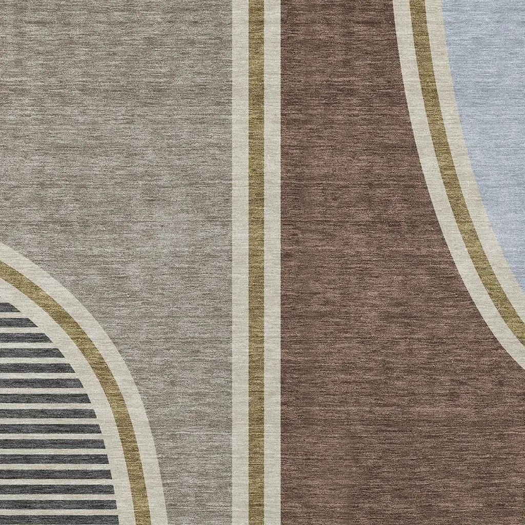 10' X 14' Brown And Beige Geometric Washable Indoor Outdoor Area Rug Homeroots Outdoor