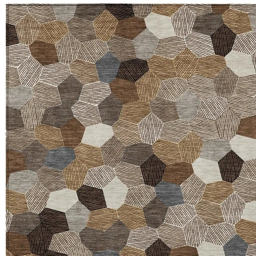 10' X 14' Brown And Beige Geometric Washable Indoor Outdoor Area Rug Homeroots Outdoor