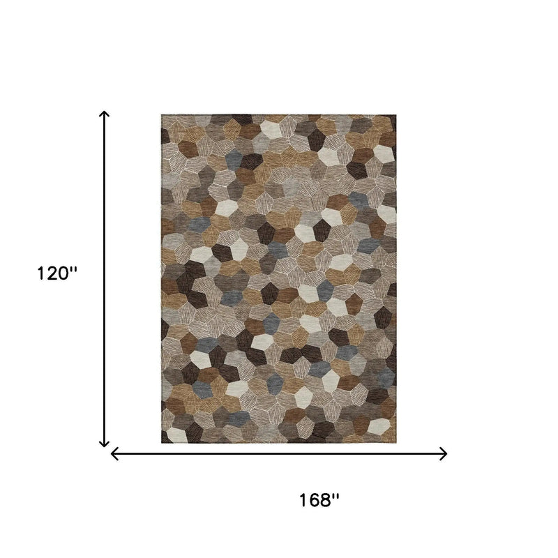 10' X 14' Brown And Beige Geometric Washable Indoor Outdoor Area Rug Homeroots Outdoor