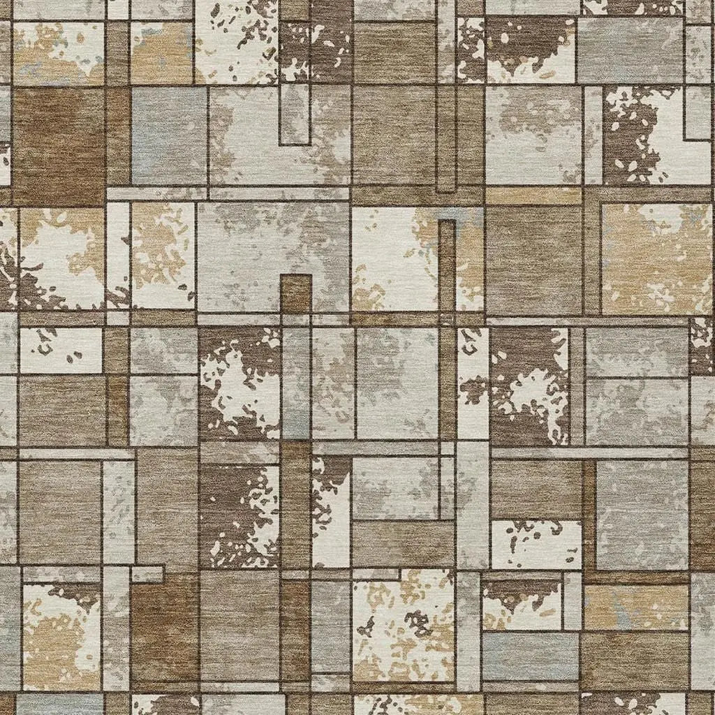 10' X 14' Brown And Beige Geometric Washable Indoor Outdoor Area Rug Homeroots Outdoor