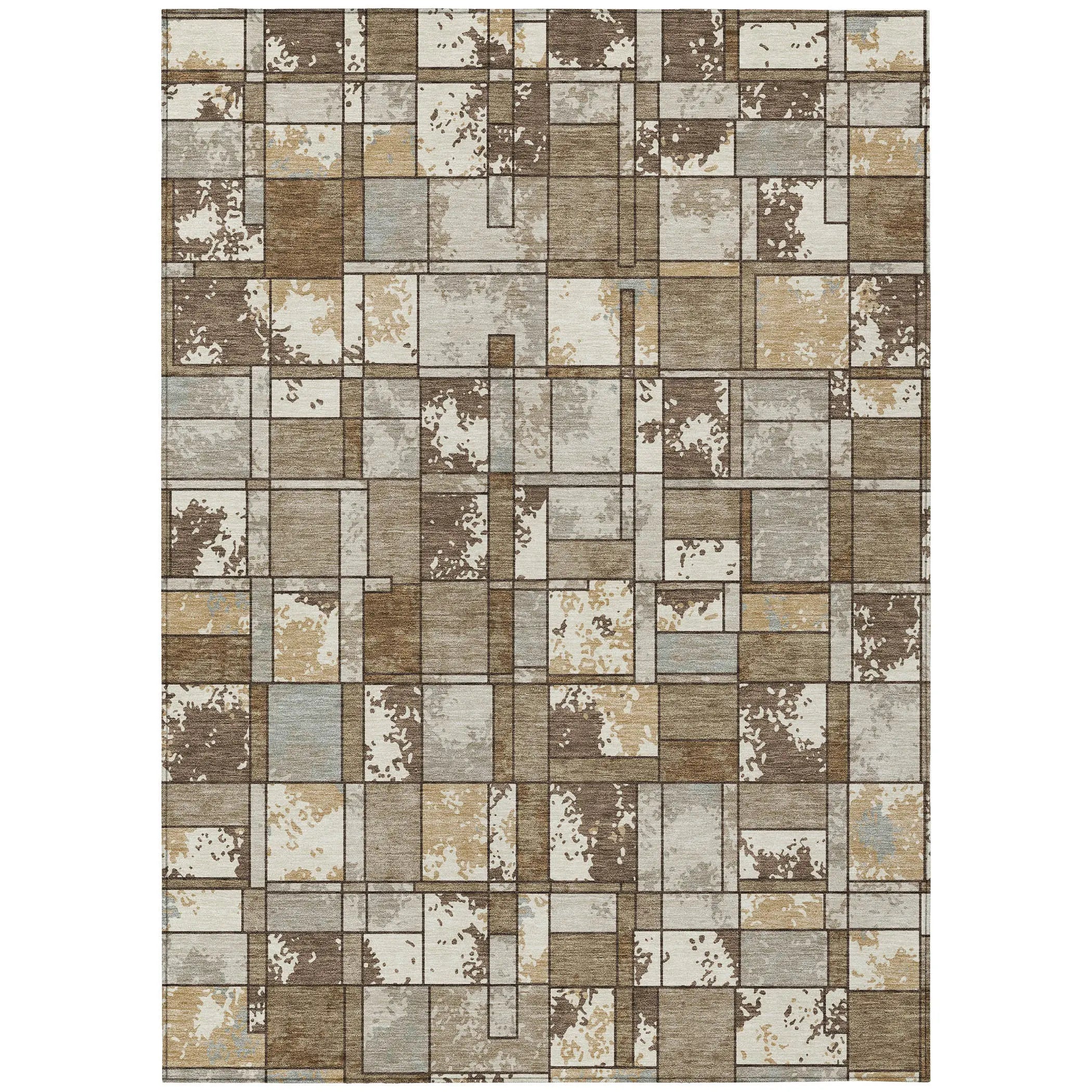 10' X 14' Brown And Beige Geometric Washable Indoor Outdoor Area Rug Homeroots Outdoor