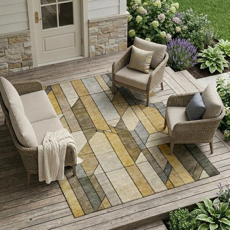 10' X 14' Brown And Beige Geometric Washable Indoor Outdoor Area Rug Homeroots Outdoor