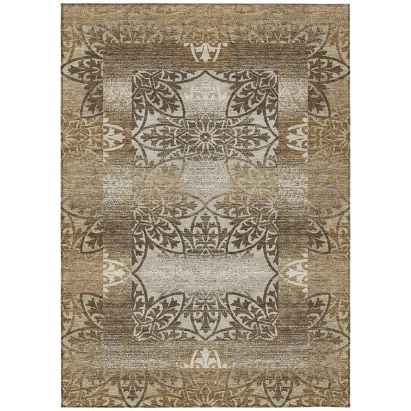 10' X 14' Brown And Beige Oriental Washable Indoor Outdoor Area Rug Homeroots Outdoor