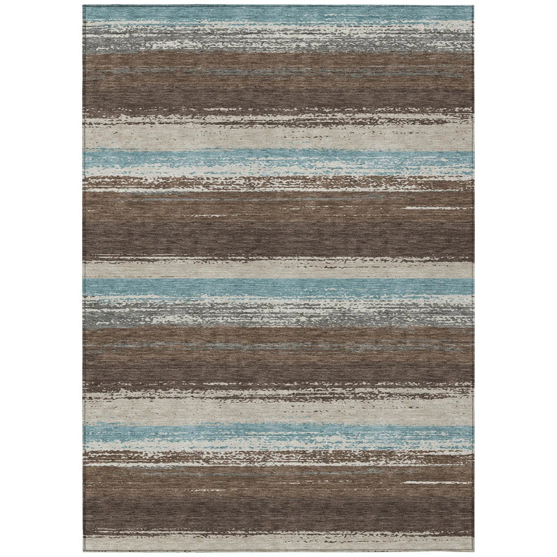 10' X 14' Brown And Beige Striped Washable Indoor Outdoor Area Rug Homeroots Outdoor