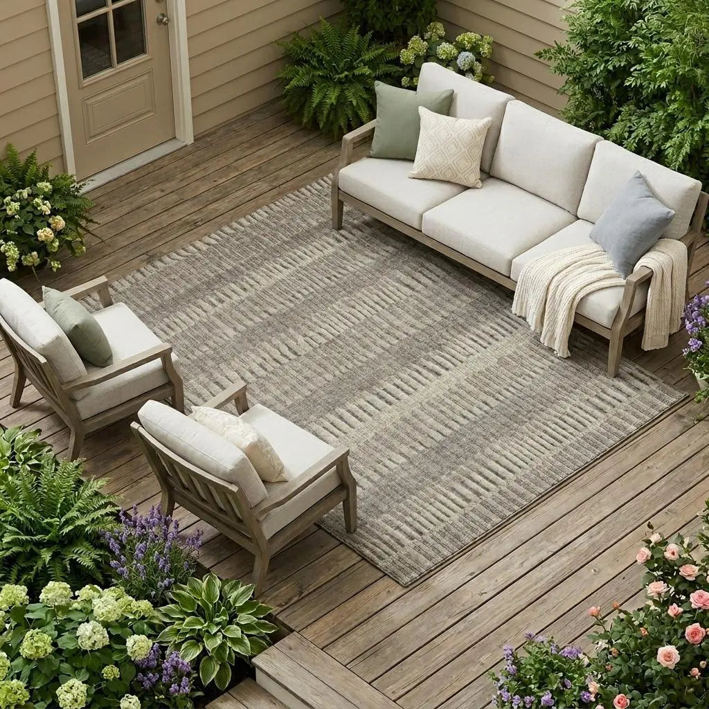 10' X 14' Brown And Beige Striped Washable Indoor Outdoor Area Rug Homeroots Outdoor