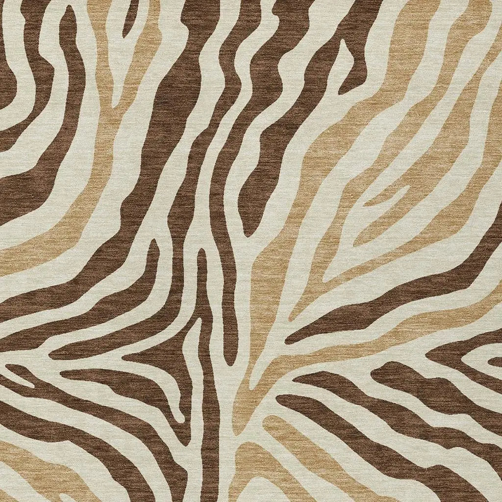 10' X 14' Brown And Beige Zebra Print Washable Indoor Outdoor Area Rug Homeroots Outdoor