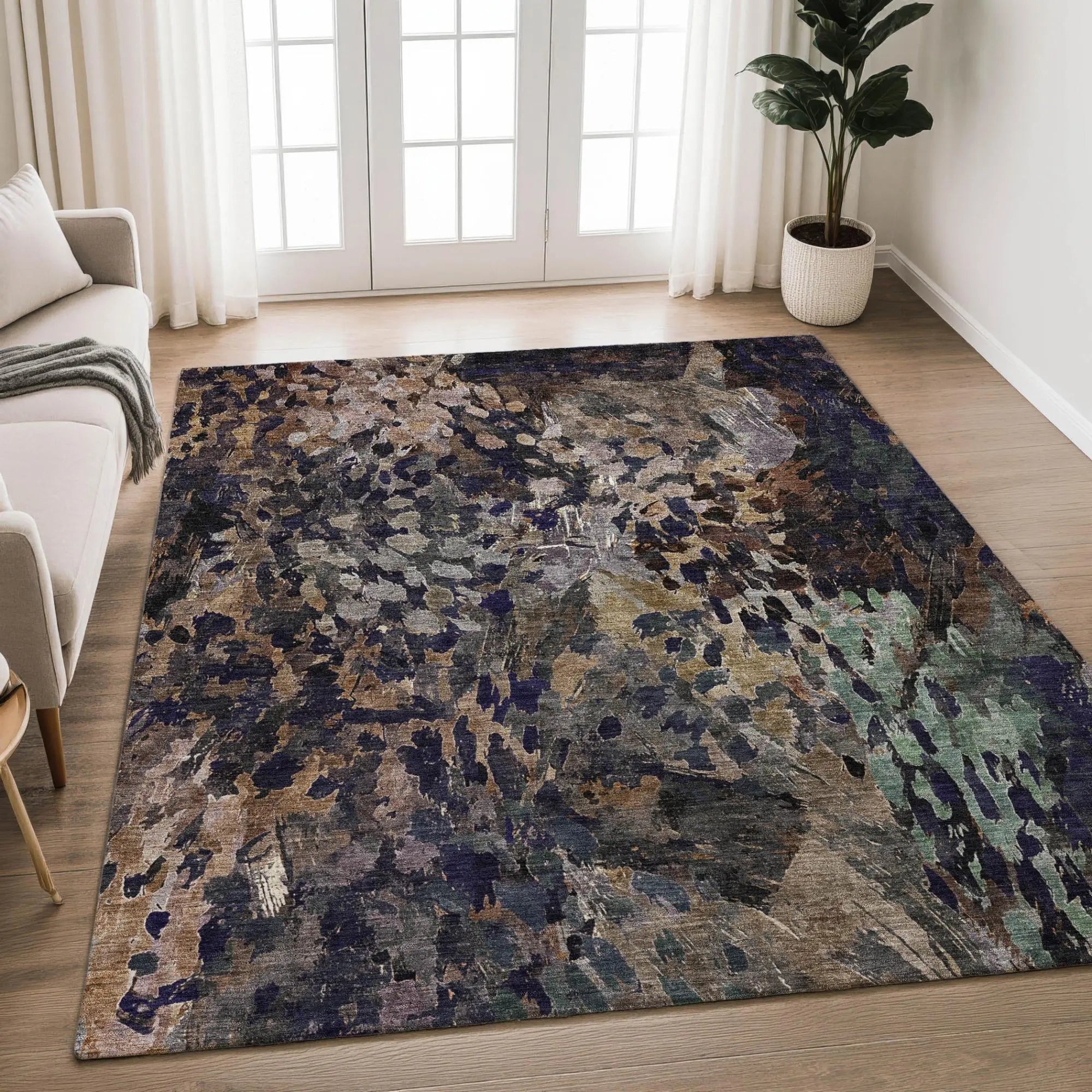 10' X 14' Brown And Black Abstract Washable Indoor Outdoor Area Rug Homeroots Outdoor