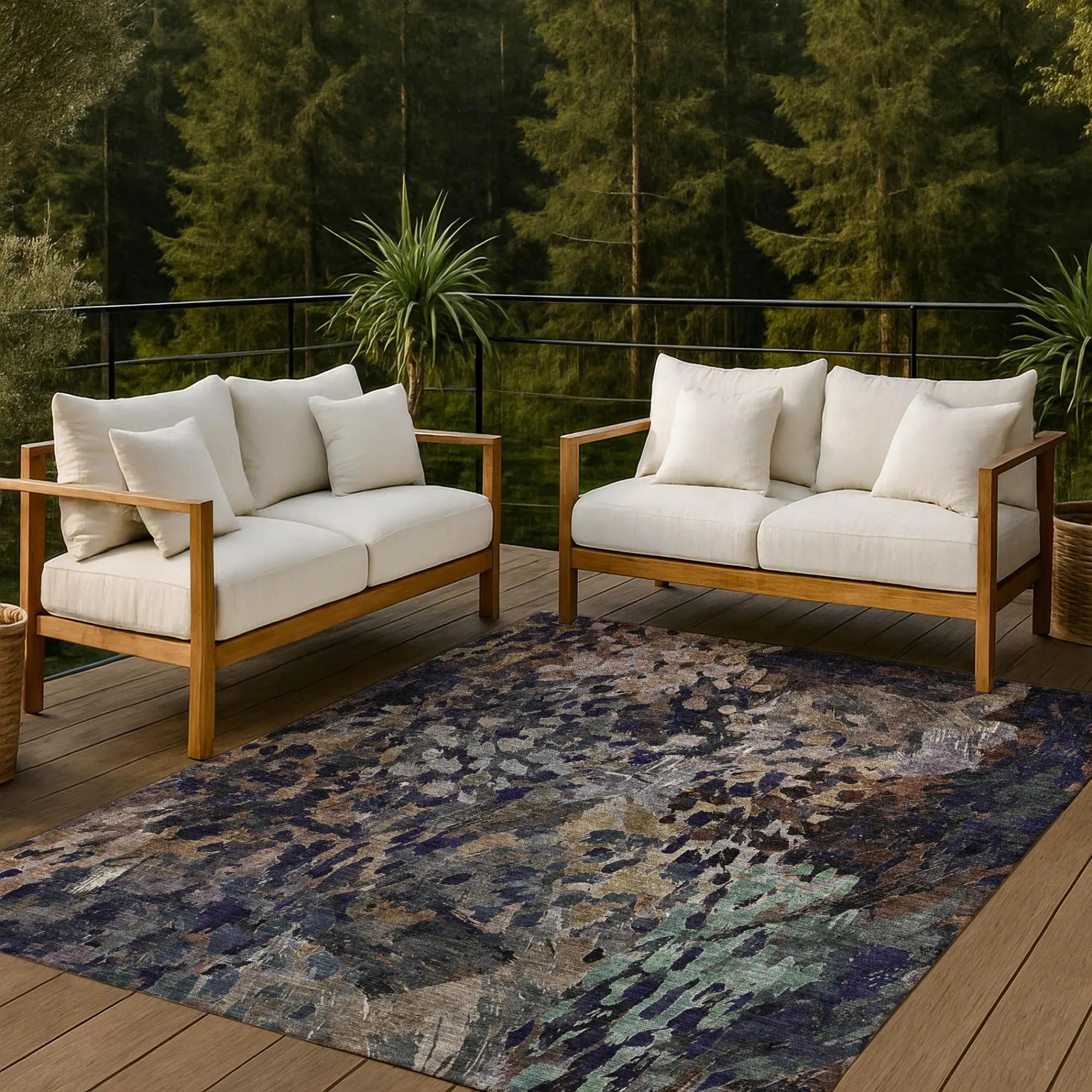 10' X 14' Brown And Black Abstract Washable Indoor Outdoor Area Rug Homeroots Outdoor