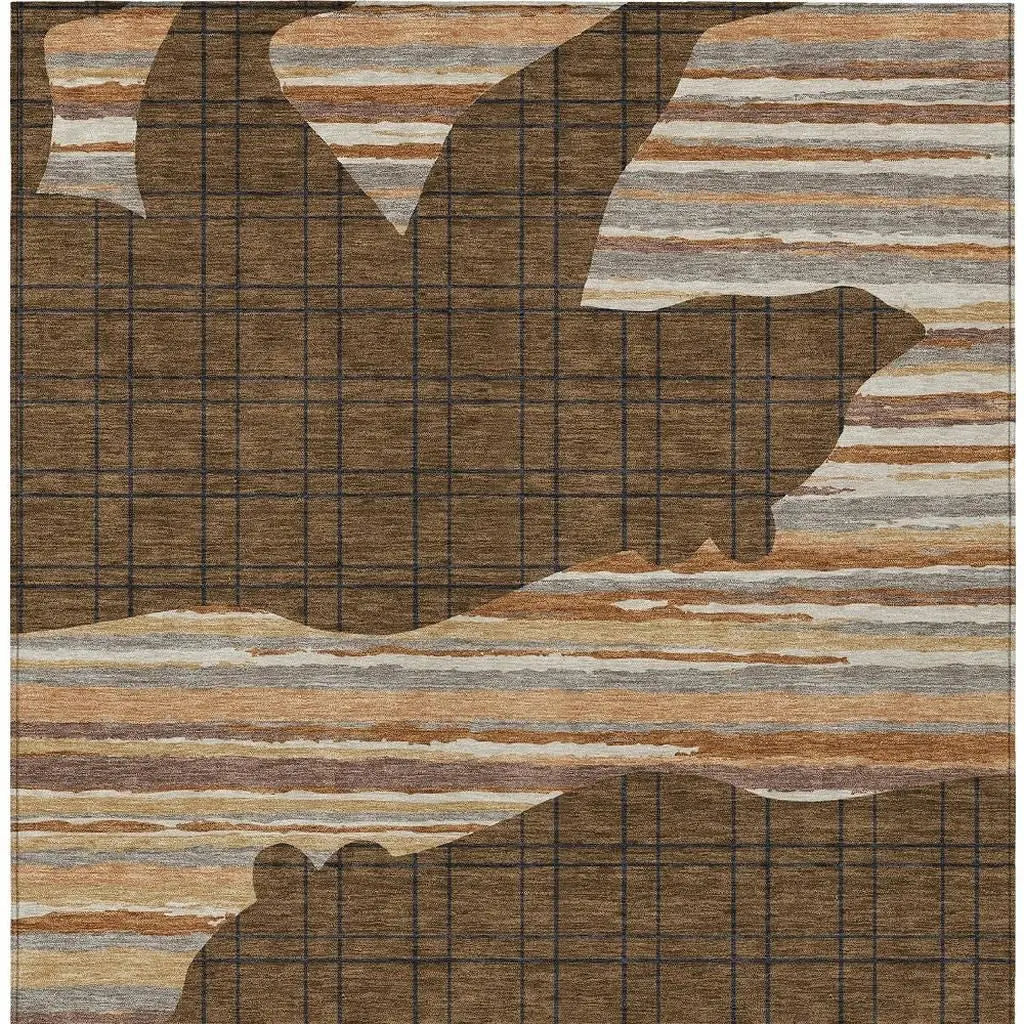 10' X 14' Brown And Black Abstract Washable Indoor Outdoor Area Rug Homeroots Outdoor