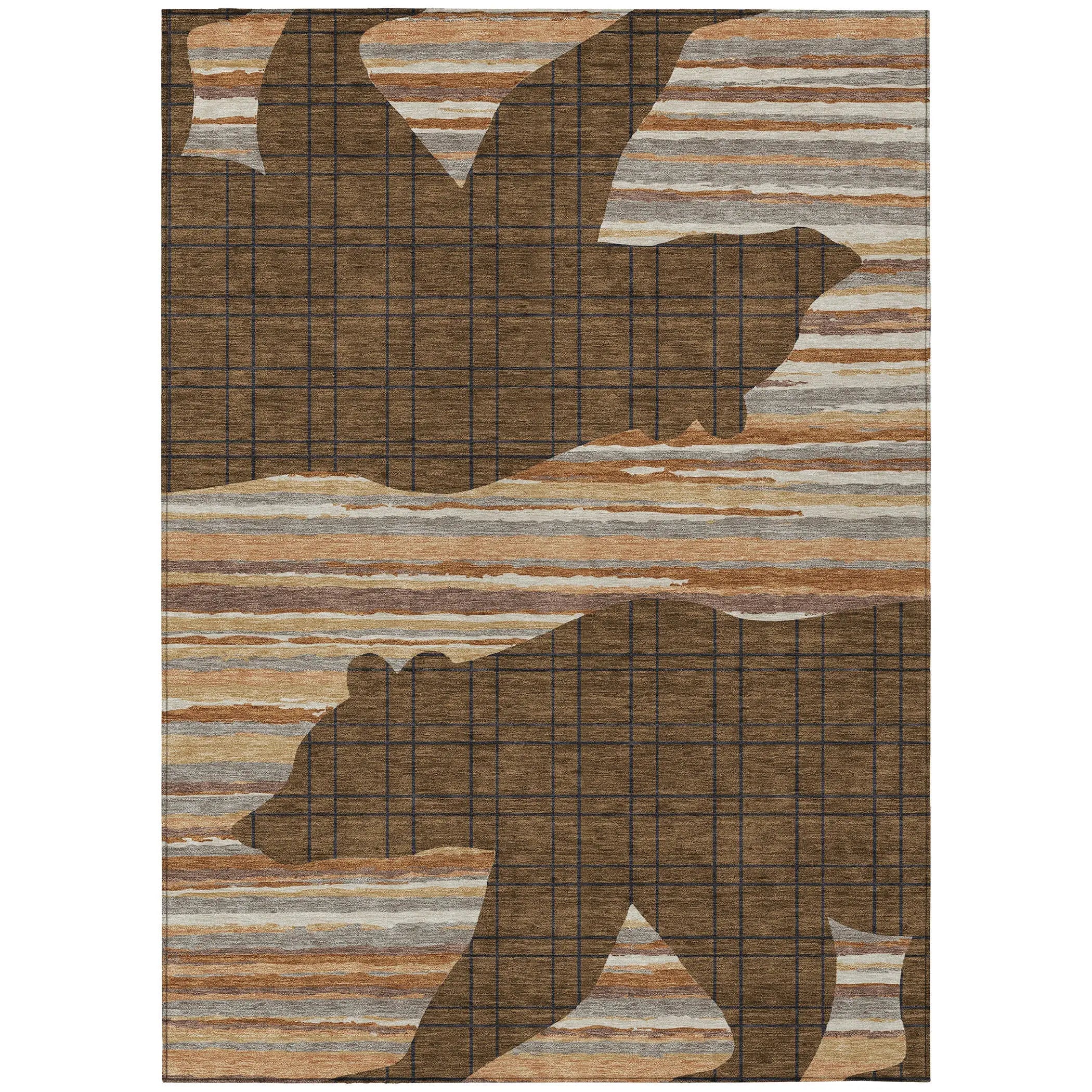 10' X 14' Brown And Black Abstract Washable Indoor Outdoor Area Rug Homeroots Outdoor