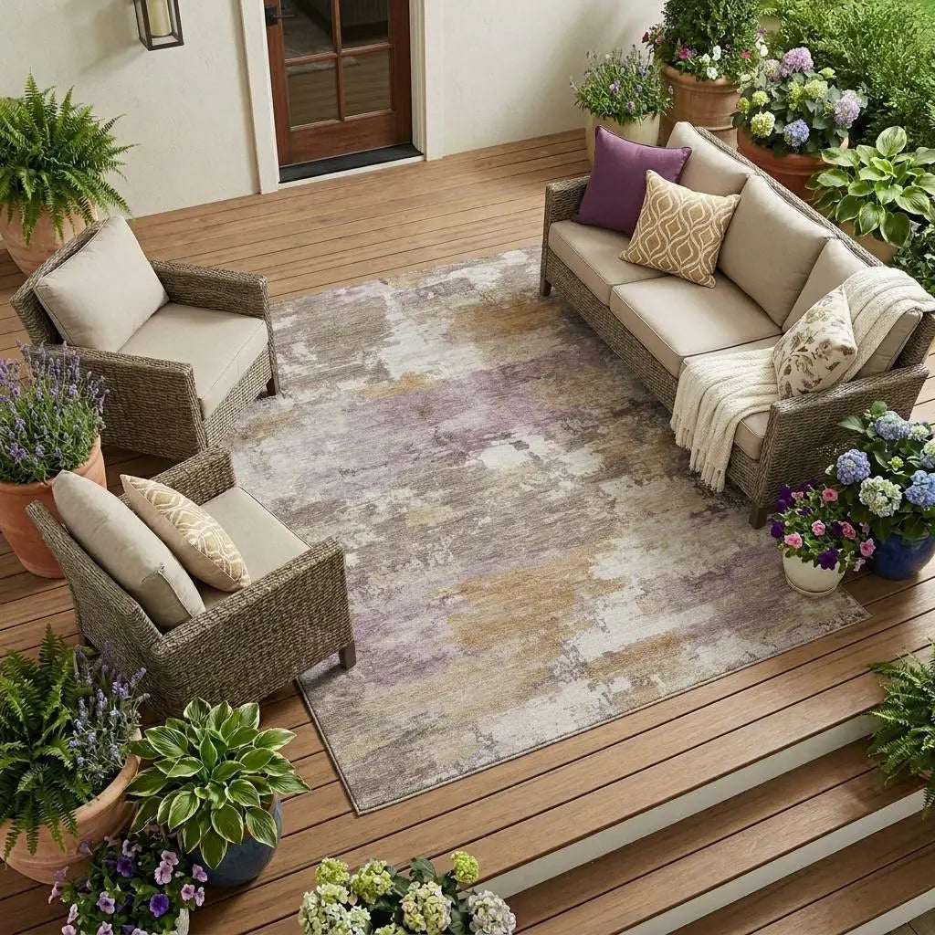 10' X 14' Brown And Blush Abstract Washable Indoor Outdoor Area Rug Homeroots Outdoor