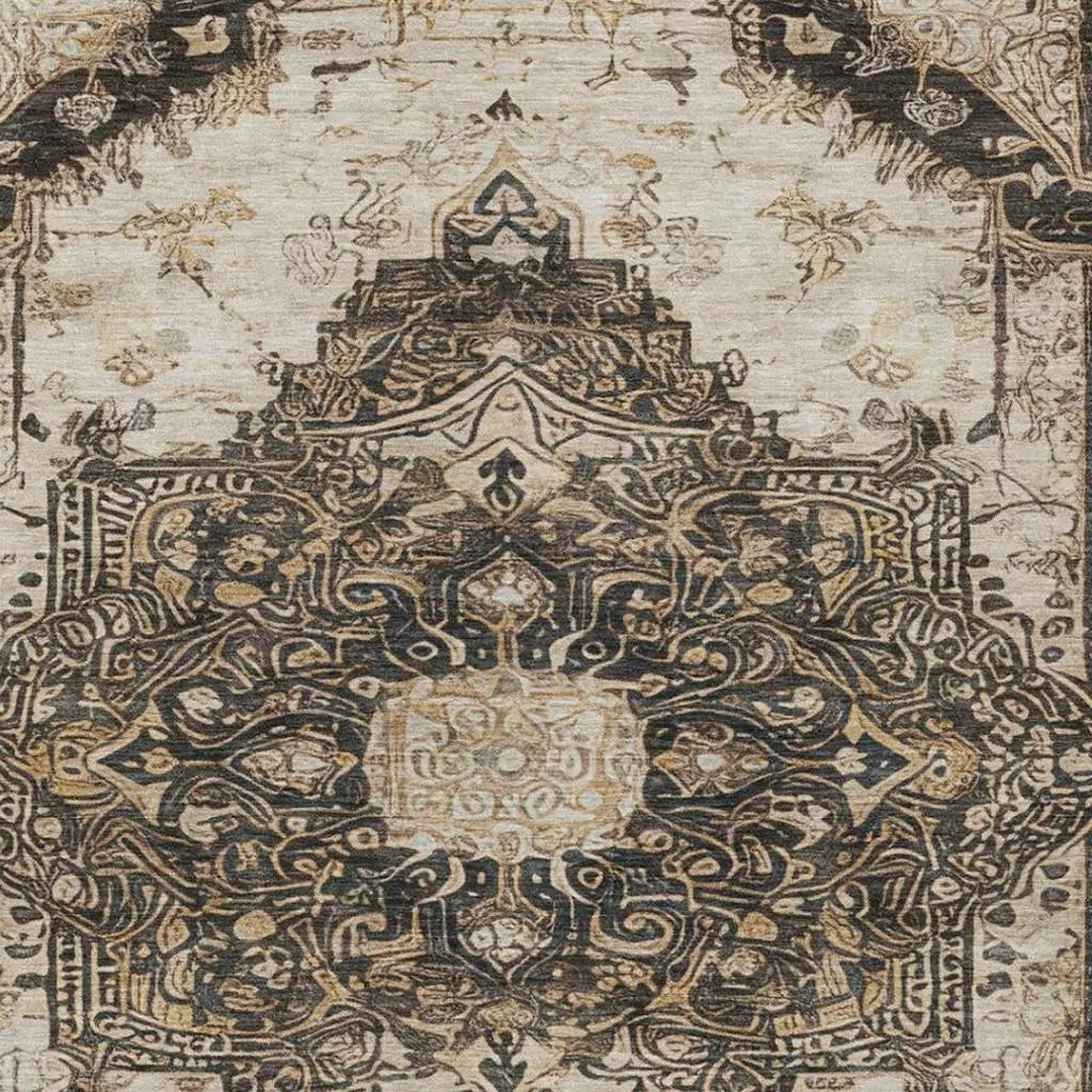 10' X 14' Brown And Chocolate Floral Medallion Washable Indoor Outdoor Area Rug Homeroots Outdoor