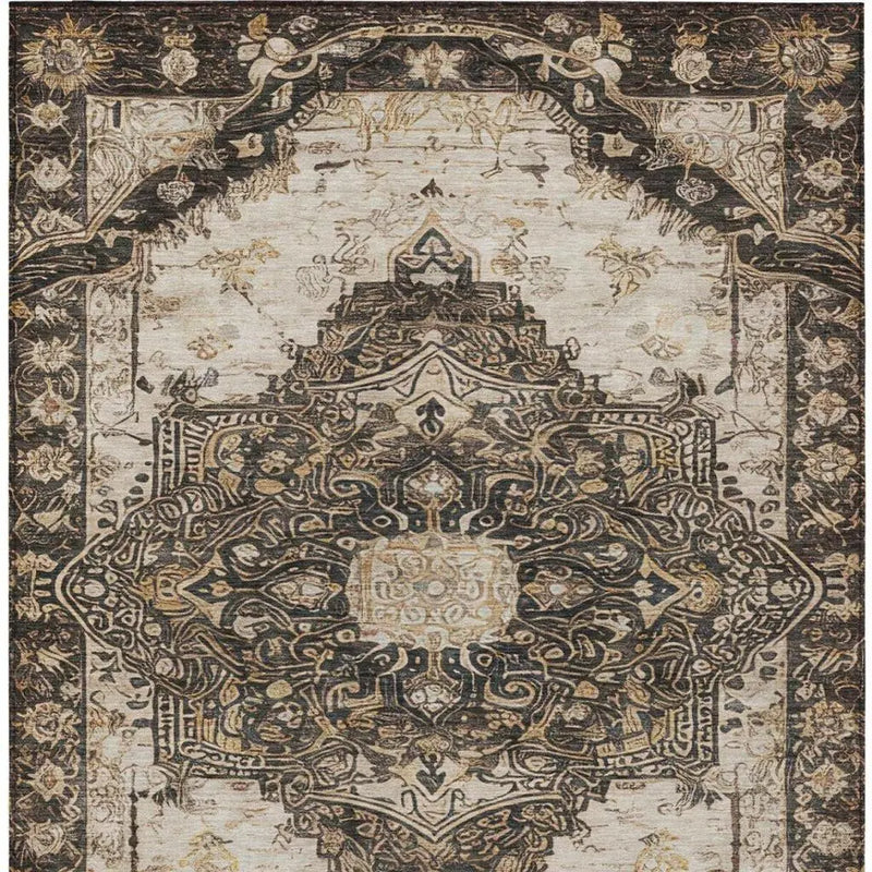 10' X 14' Brown And Chocolate Floral Medallion Washable Indoor Outdoor Area Rug Homeroots Outdoor
