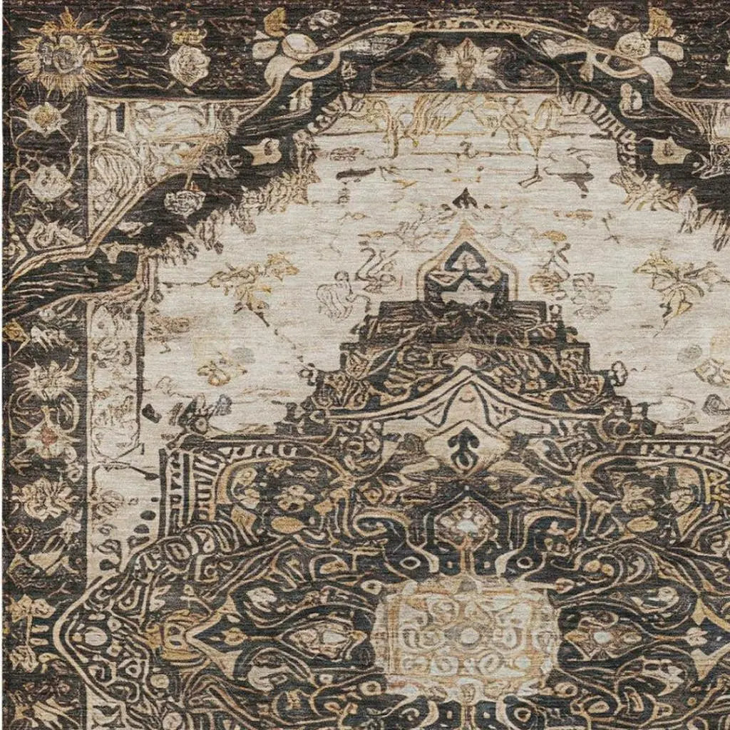 10' X 14' Brown And Chocolate Floral Medallion Washable Indoor Outdoor Area Rug Homeroots Outdoor