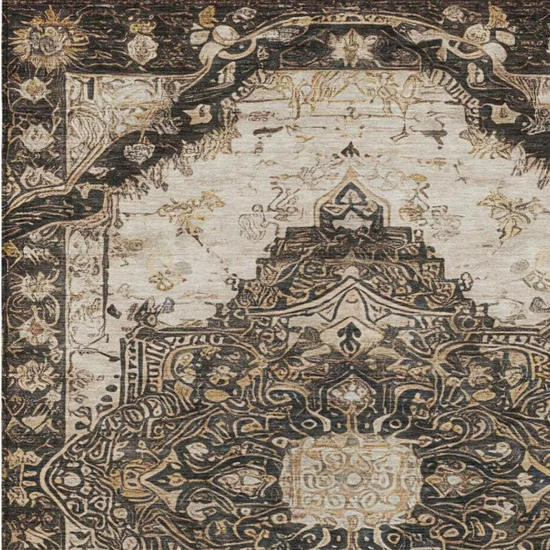 10' X 14' Brown And Chocolate Floral Medallion Washable Indoor Outdoor Area Rug Homeroots Outdoor