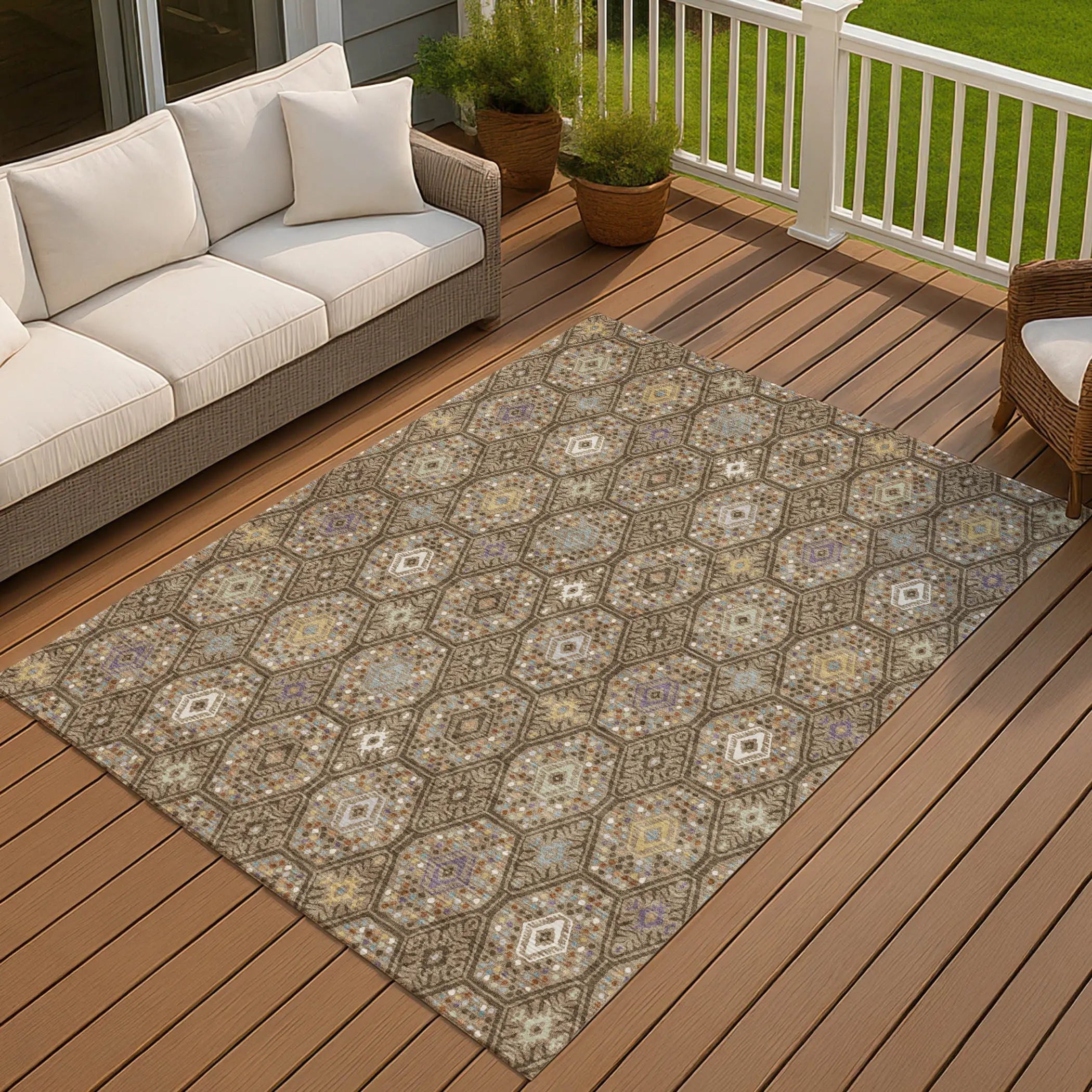 10' X 14' Brown And Chocolate Geometric Washable Indoor Outdoor Area Rug Homeroots Outdoor