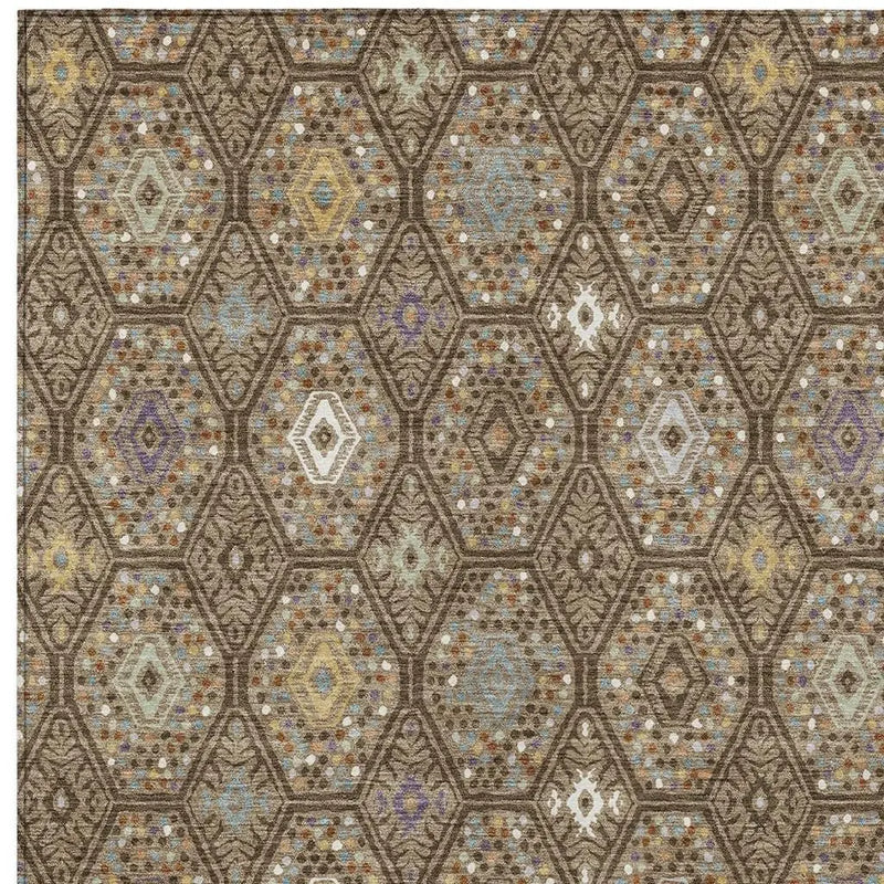 10' X 14' Brown And Chocolate Geometric Washable Indoor Outdoor Area Rug Homeroots Outdoor