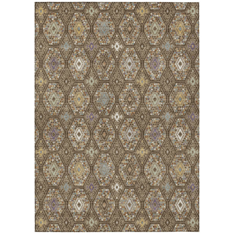 10' X 14' Brown And Chocolate Geometric Washable Indoor Outdoor Area Rug Homeroots Outdoor
